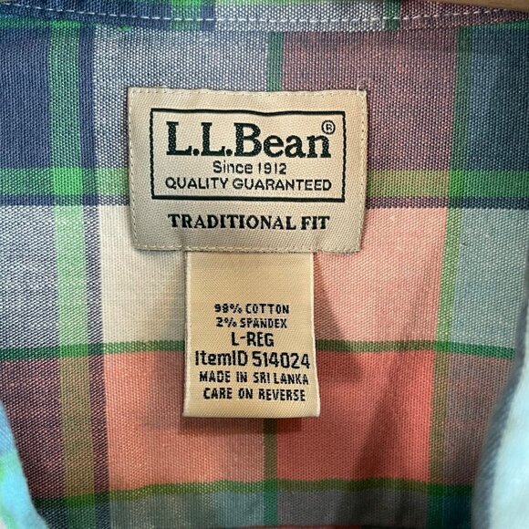 L.L. Bean Pastel Plaid Short Sleeve Shirt Size Large - Picture 6 of 9